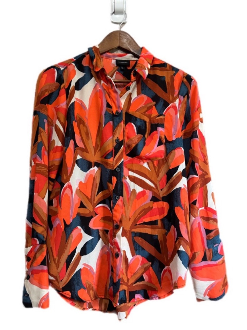 Bold Floral Button-Down Shirt in Red, Brown and Navy